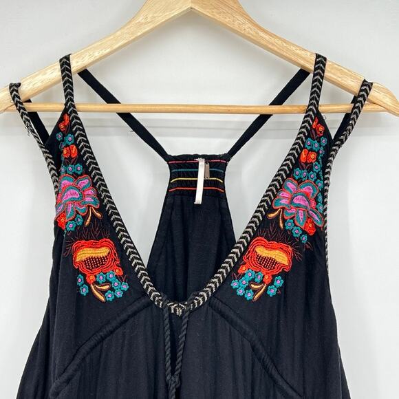 Free People Lovers Cove Women's XS Black Embroidered Sleeveless Mini Dress - Picture 6 of 9